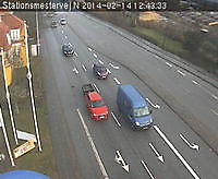 Krydset Hobrovej, rute 180 - Stationsmestervej. Det peger nordøst op ad Hobrovej mod Aalborg C. Hobrovej Denmark - Webcams Abroad live images